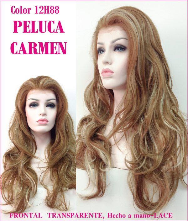 peluca lace front, es Carmen una peluca conocida como indetectable o de cordon. un tul transparente con tono de color carne igual que el cuero cabelludo.